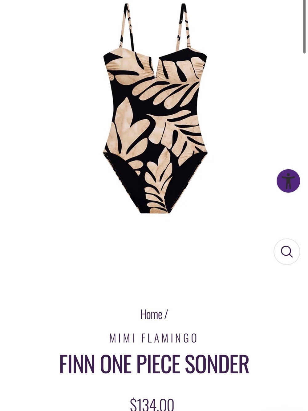 Black and Cream Leaf-Print One-Piece Swimsuit - Picture 3 of 7